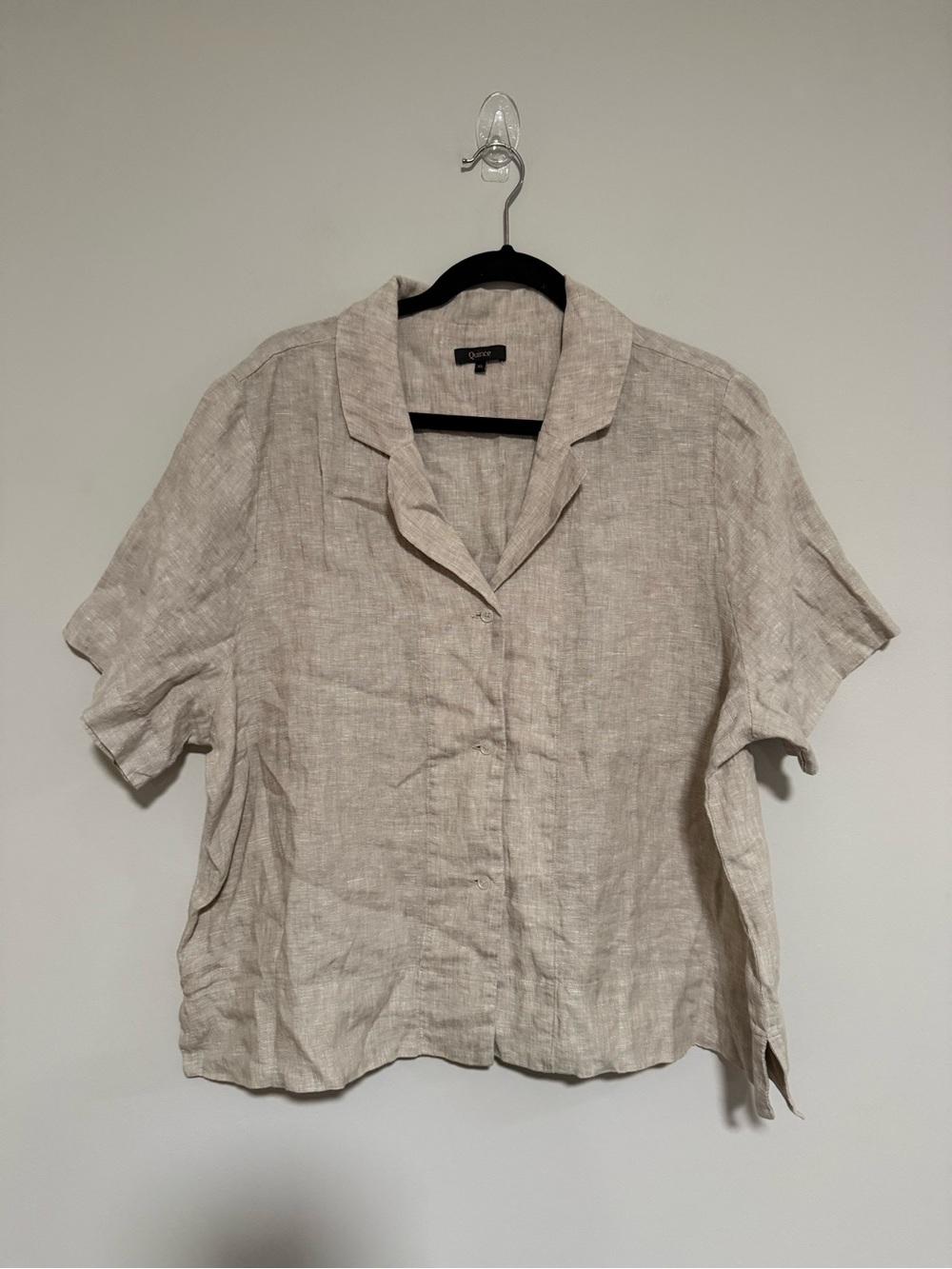 Quince Beige Linen Short Sleeve Button-Down Shirt